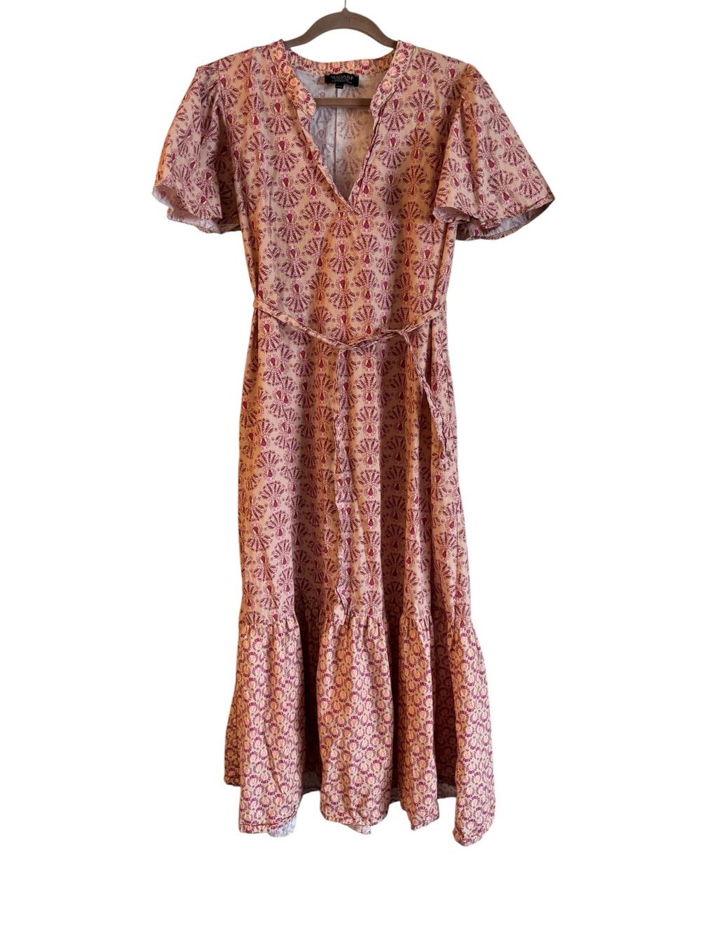 Magari Made In Italy 100% Cotton Maxi Dress Floral Print A Line Short Sleeve XL